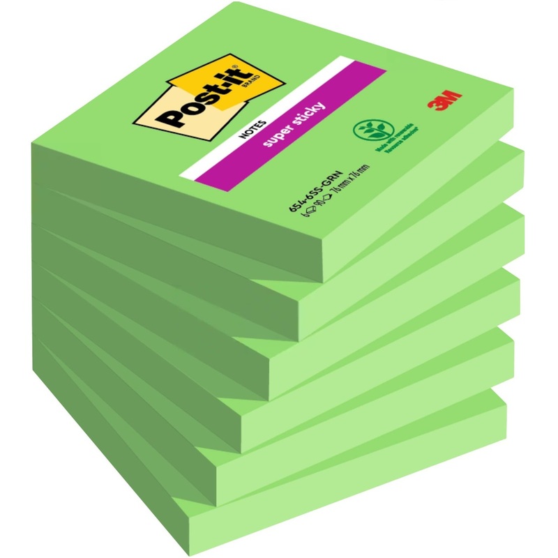 Post-it Post-it Haftnotizen Super Sticky, 76 x 76 mm, 6 x 90 Blatt, 76 x 76 mm, 6 x 90 Blatt