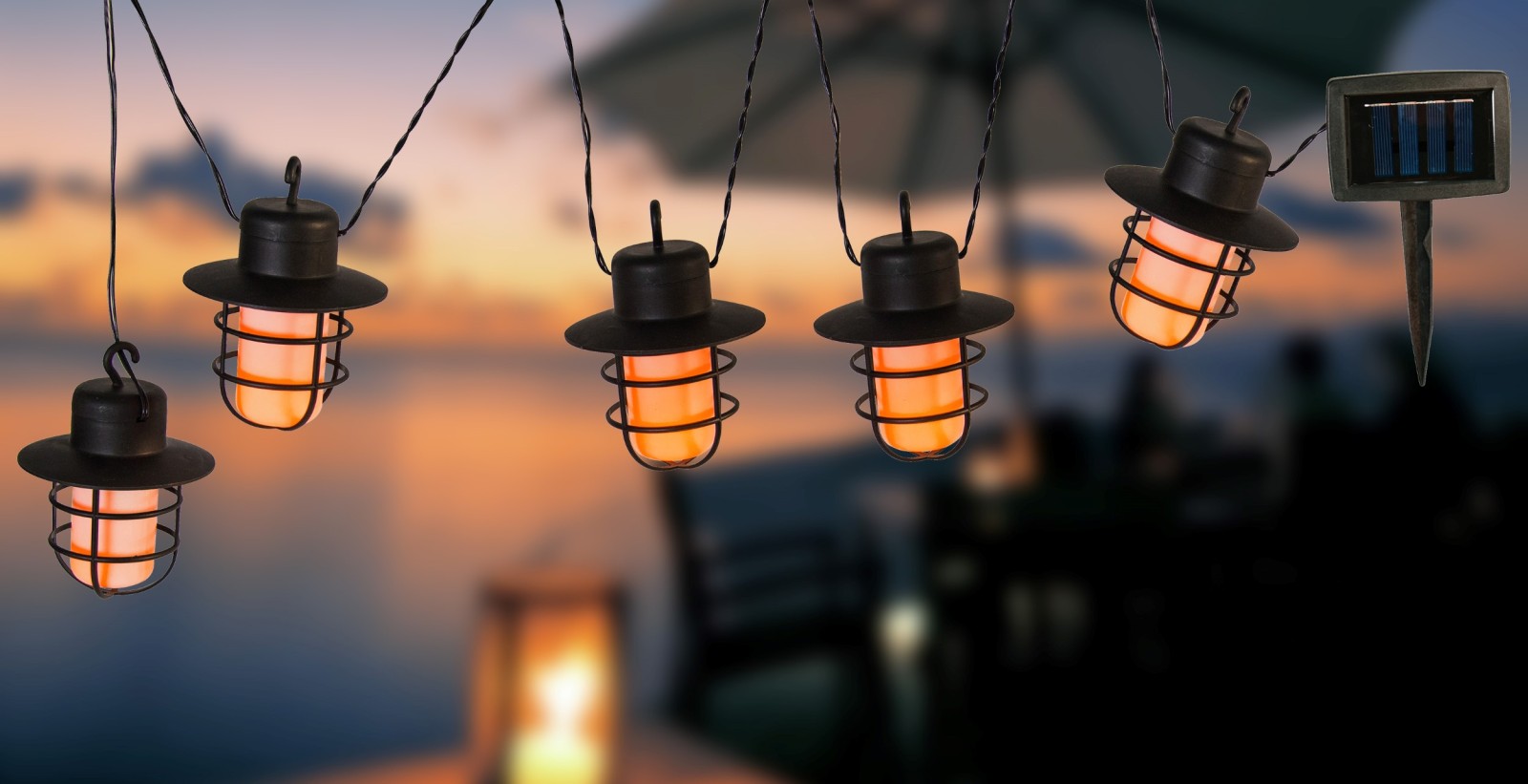 LED-Solar-Lichterkette - schwarz - 10-flammig