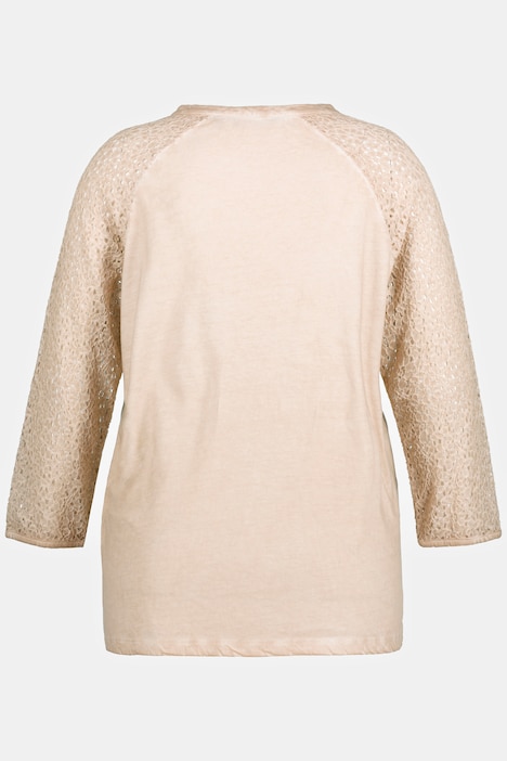 Shirt, A-Linie, Tunika-Ausschnitt, 3/4-Spitzenärmel