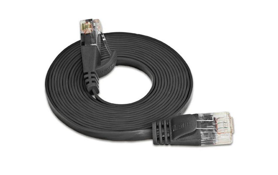 Slimpatchkabel RJ-45 - RJ-45, Cat 6, UTP, 0.75 m, SchwarzUnscreened/Unshielded Twisted-Pair-Kabel (UTP) mit Klinkenschutz