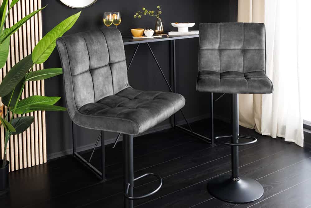 Höhenverstellbarer Barhocker MODENA grau Samt Metall schwarz drehbar