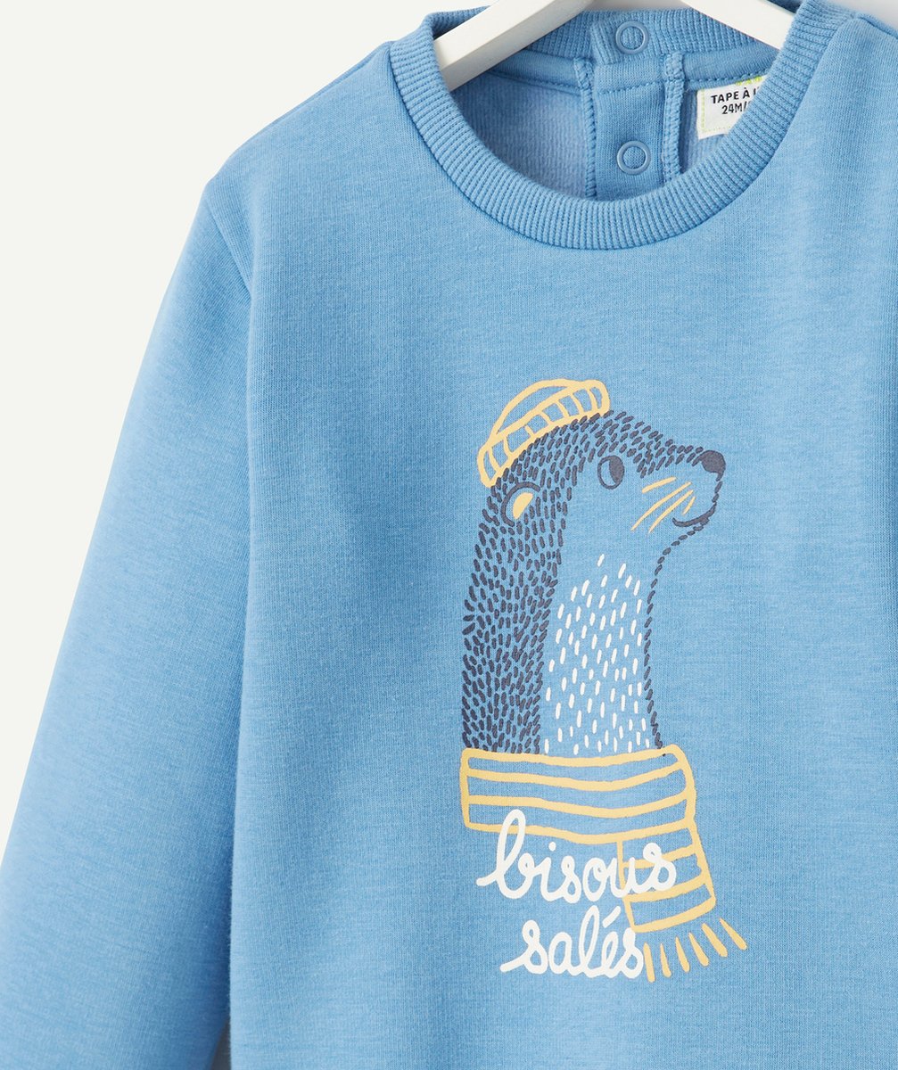 SWEAT BÉBÉ GARÇON EN FIBRES RECYCLÉES BLEU MOTIF LOUTRE
