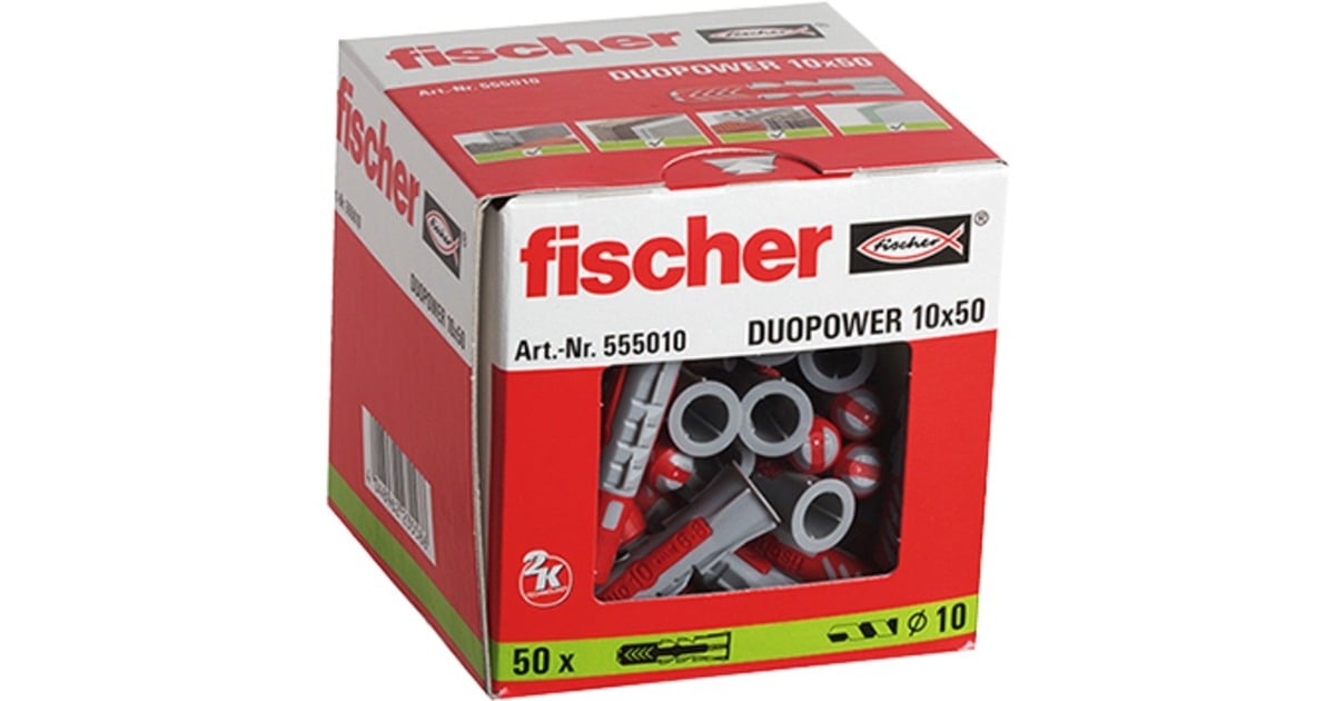 fischerDuoPower 10x50 plug  (Lichtgrijs/rood, 50 stuks)