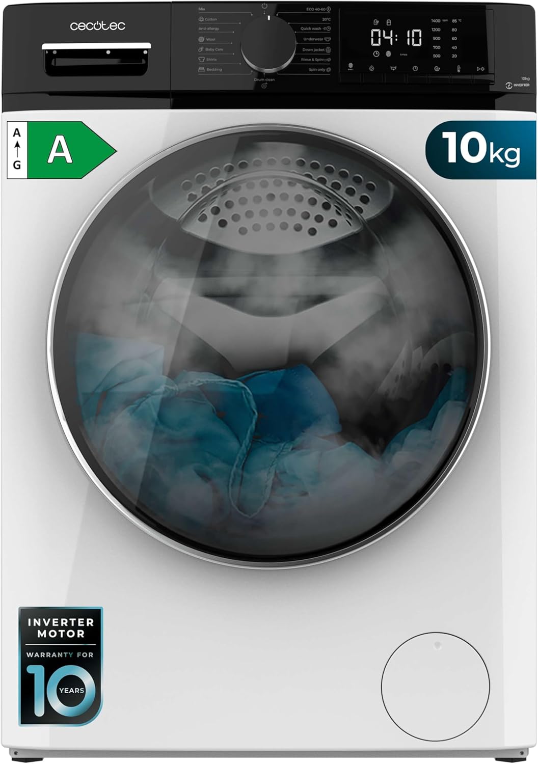 Cecotec Lave-linge 8 kg Bolero DressCode 8610 Inverter Steel A. Chargement Frontal, 1400 RPM, SteamMax, Motor Inverter Plus, 15 Programmes, OnSmart, Stop&Go, DrrumClean, Caoutchouc Antibactérien