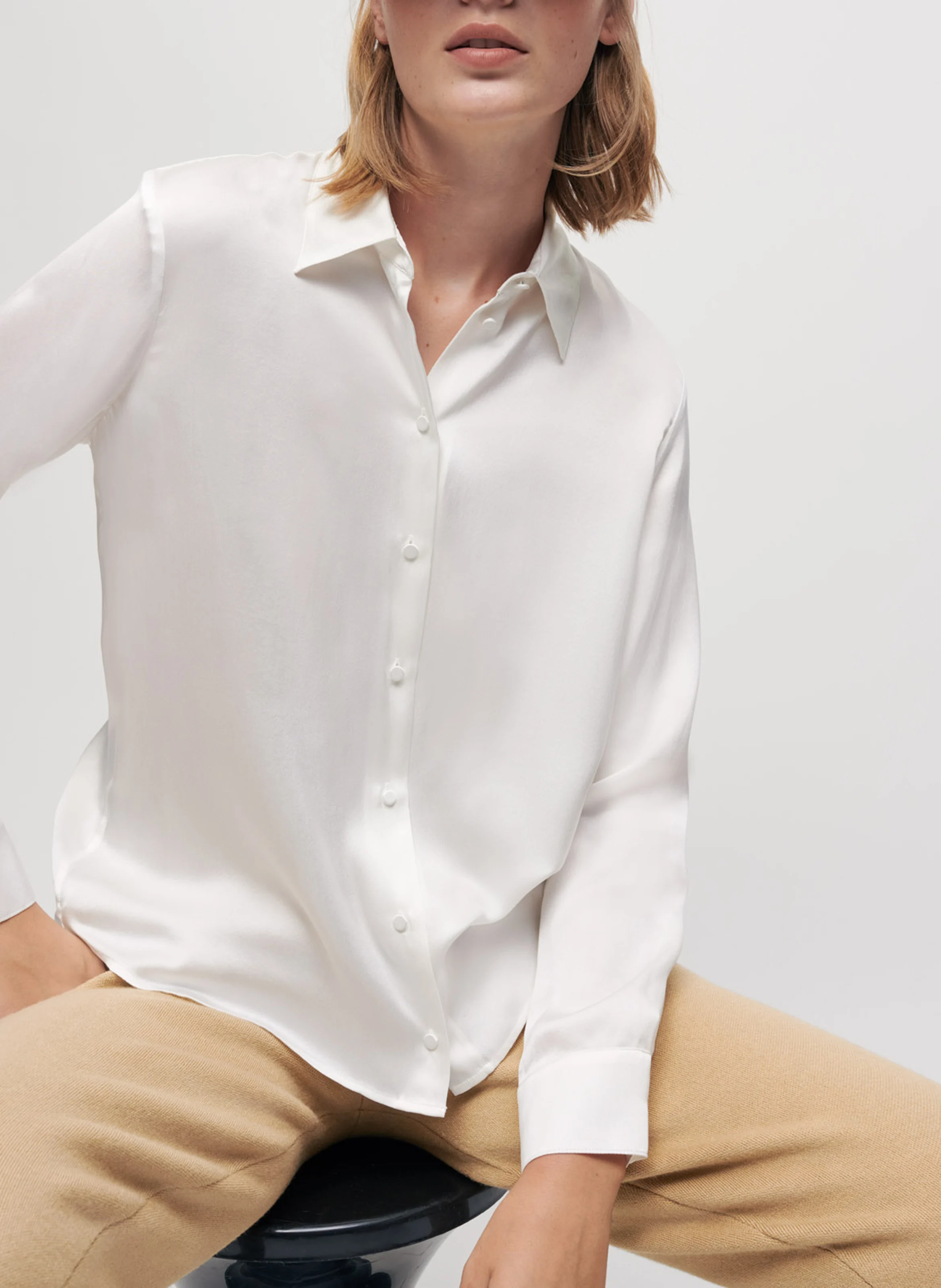 Chemise col classique en soie | Blanc