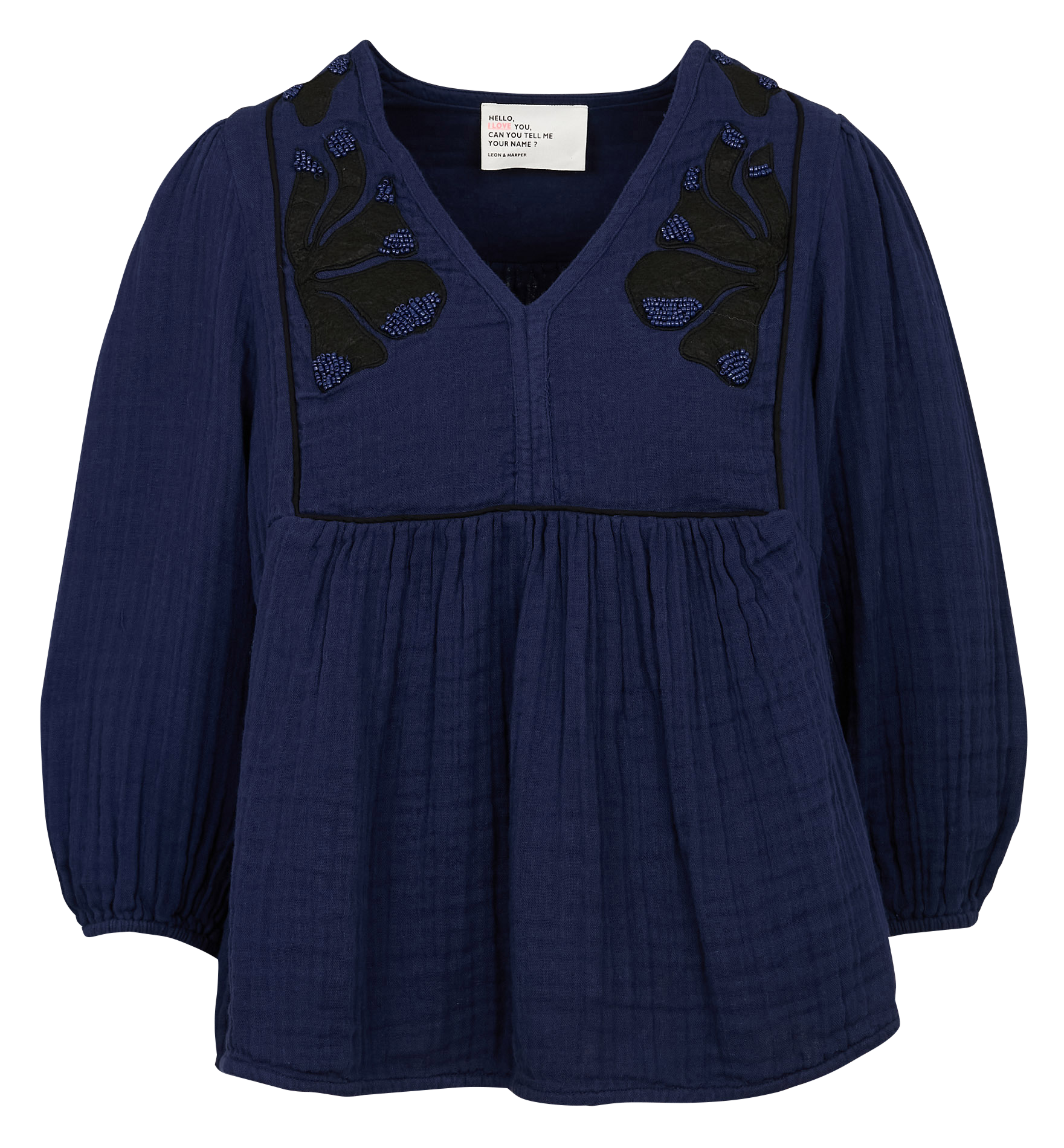 COMBO - Blouse ample col V en coton bio | Bleu