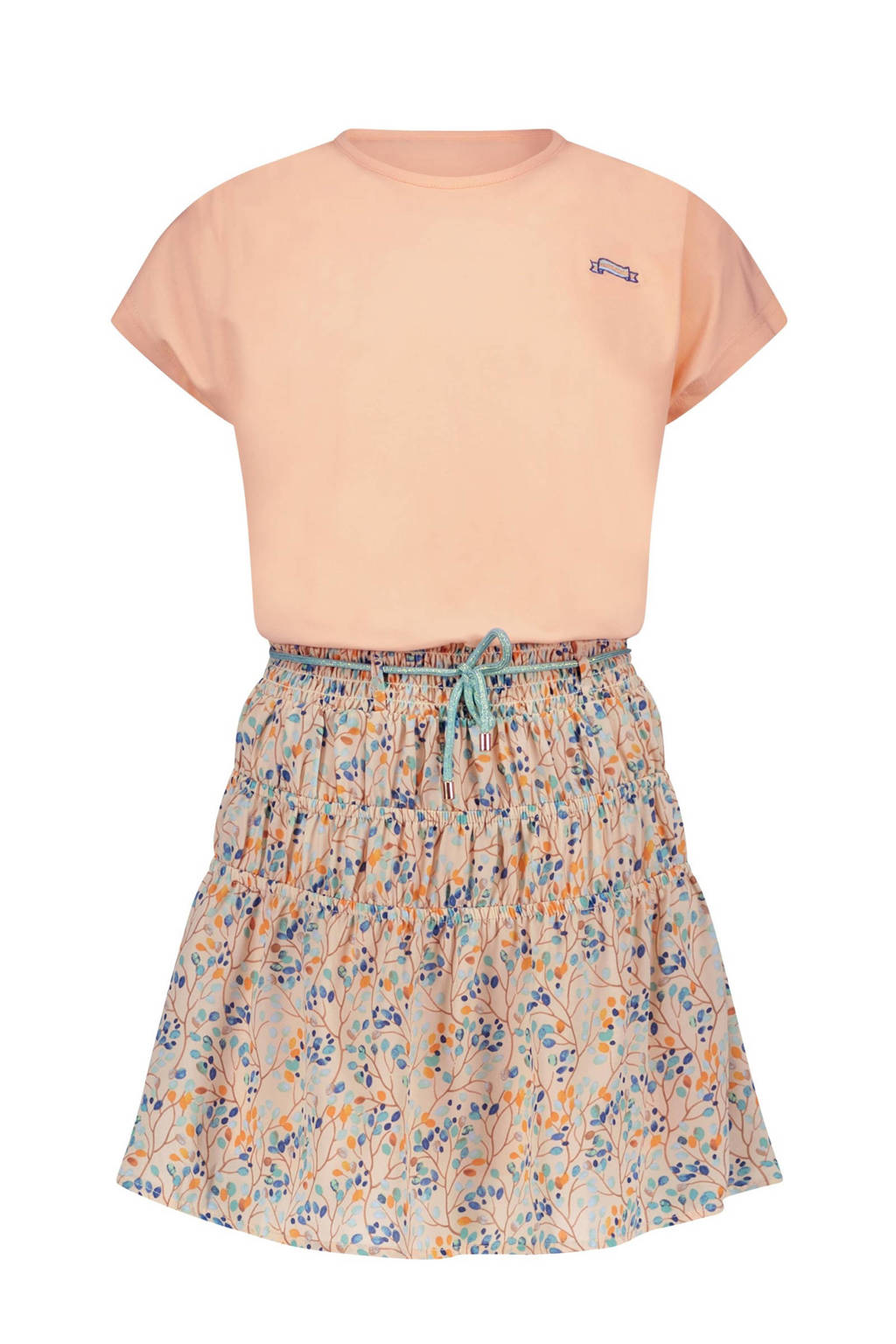 NONO jurk Manyu met all over print rozezand/blauw