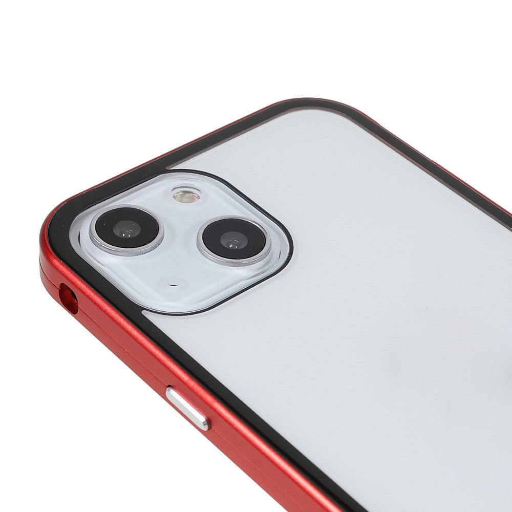 iPhone 13 Magnetische Alu Schutzhülle mit Panzer Glas Backcover   Privacy Displayschutz (Magnet-Technologie) - Rot