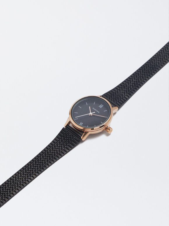 Pulseira de aço com malha metálica - Preta
