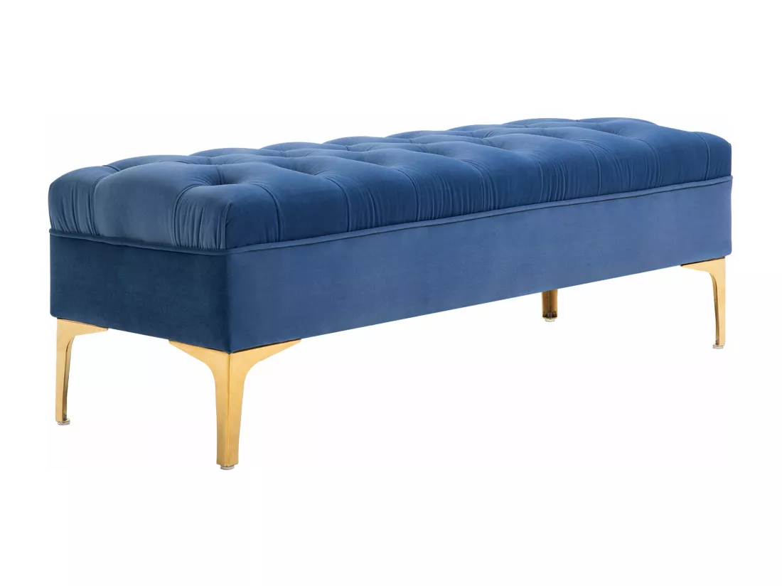 Banc banquette capitonnée style classique chic dim. 118L x 45l x 42H cm piètement métal doré velours bleu roi