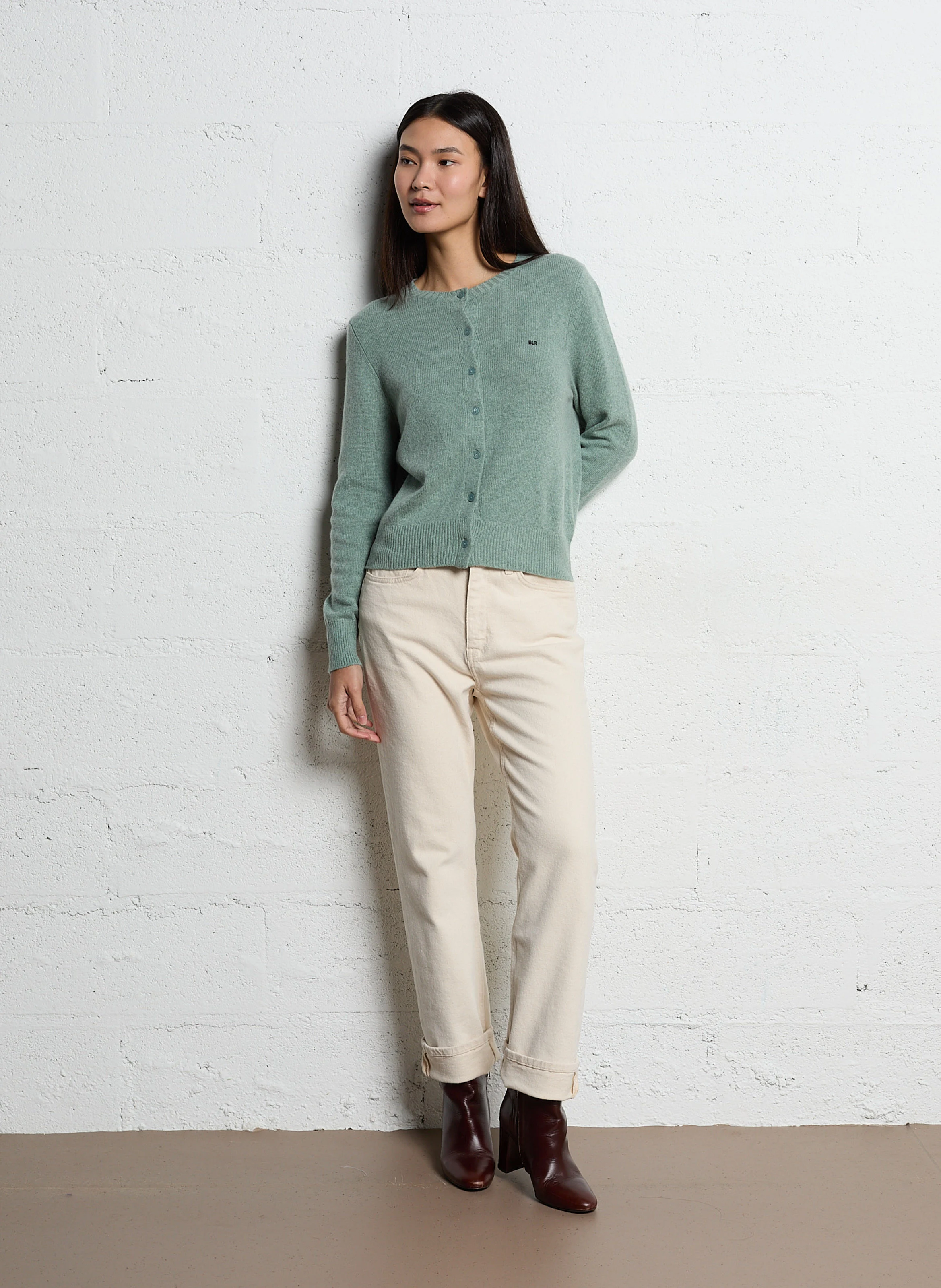 GIWES - Gilet col rond en laine mélangée | Bleu