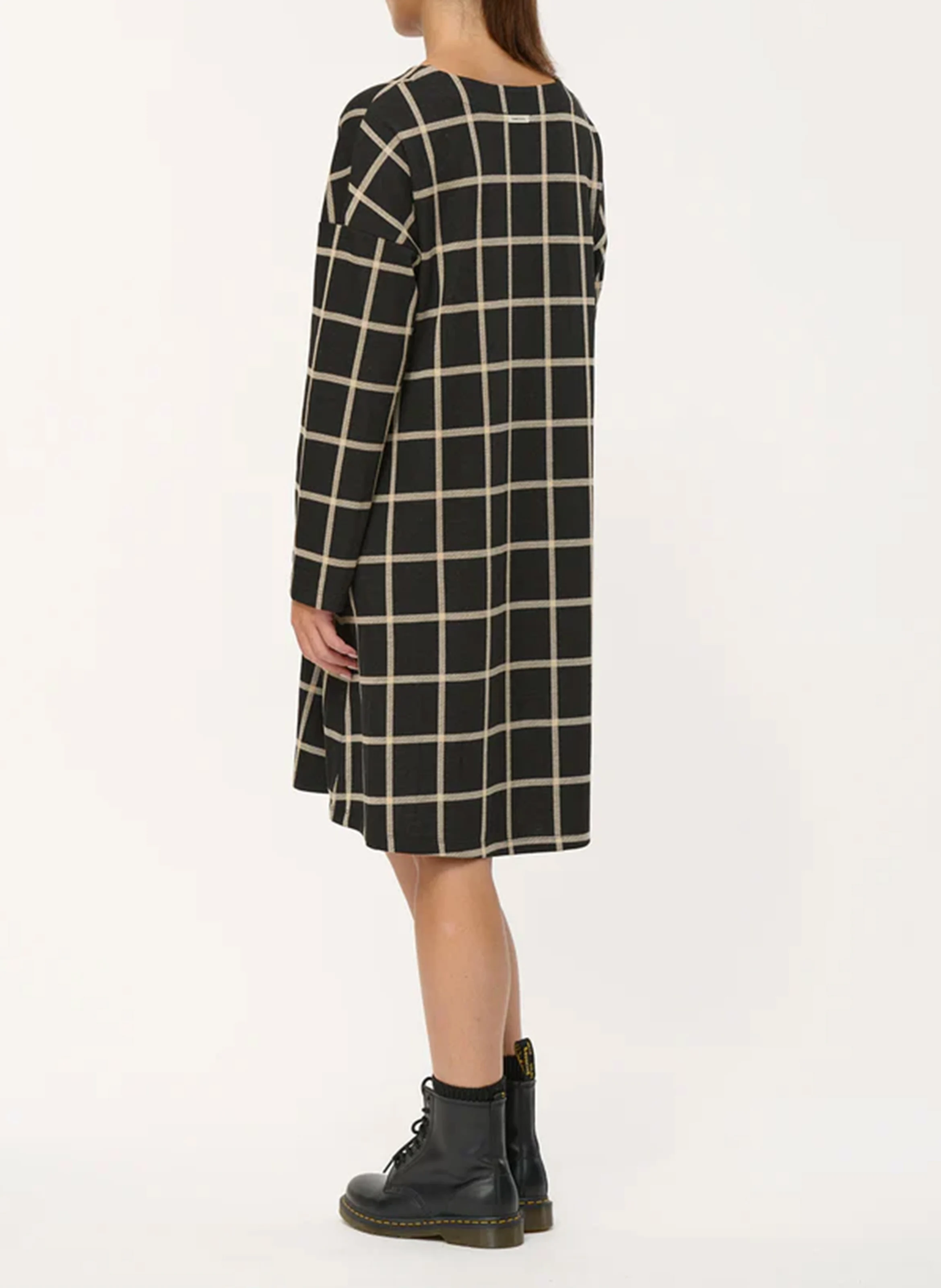 Robe midi col rond à carreaux| Noir