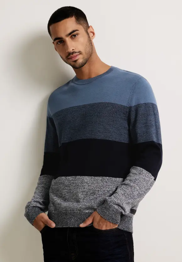Gestreifter Strickpullover - deep space blue