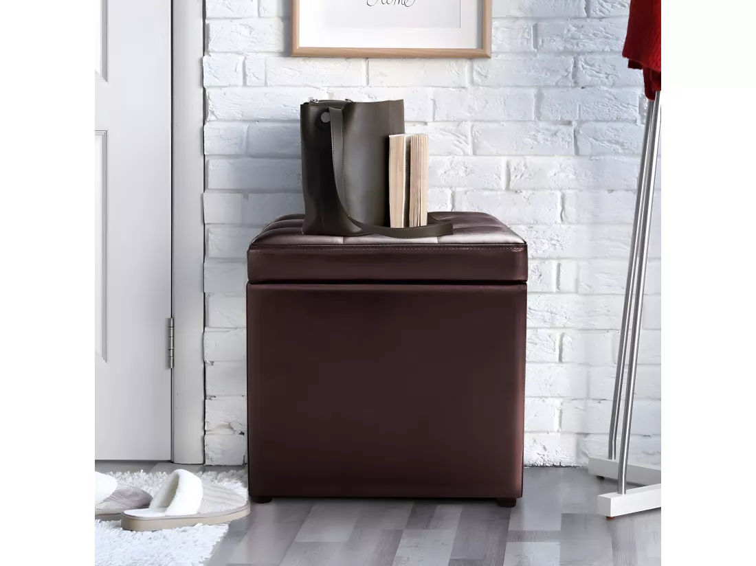 Tabouret Pouf Coffre Boîte de Rangement Repose-Pied Ottoman avec Espace de Stockage Cuir PU, Charge 150 kg, 40 x 40 x 40 cm (Beige)