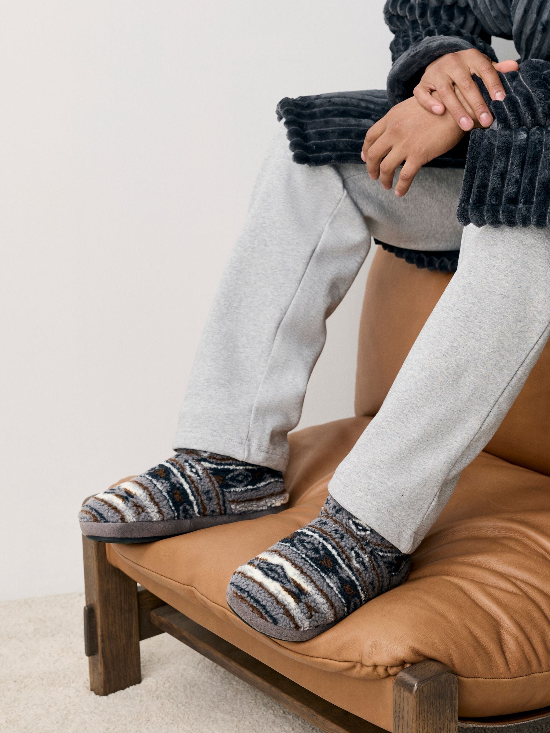 Grijs - Pattern Fleece Boot Slippers
