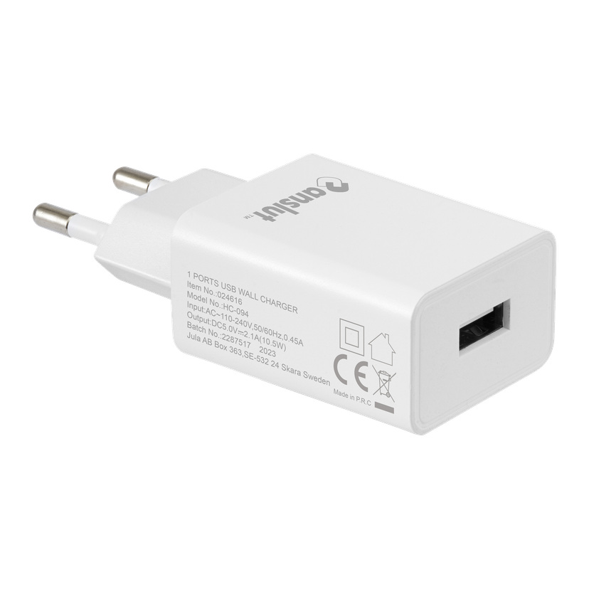 Lader USB A 10,5 W 5V/2,1A 110/230 V
