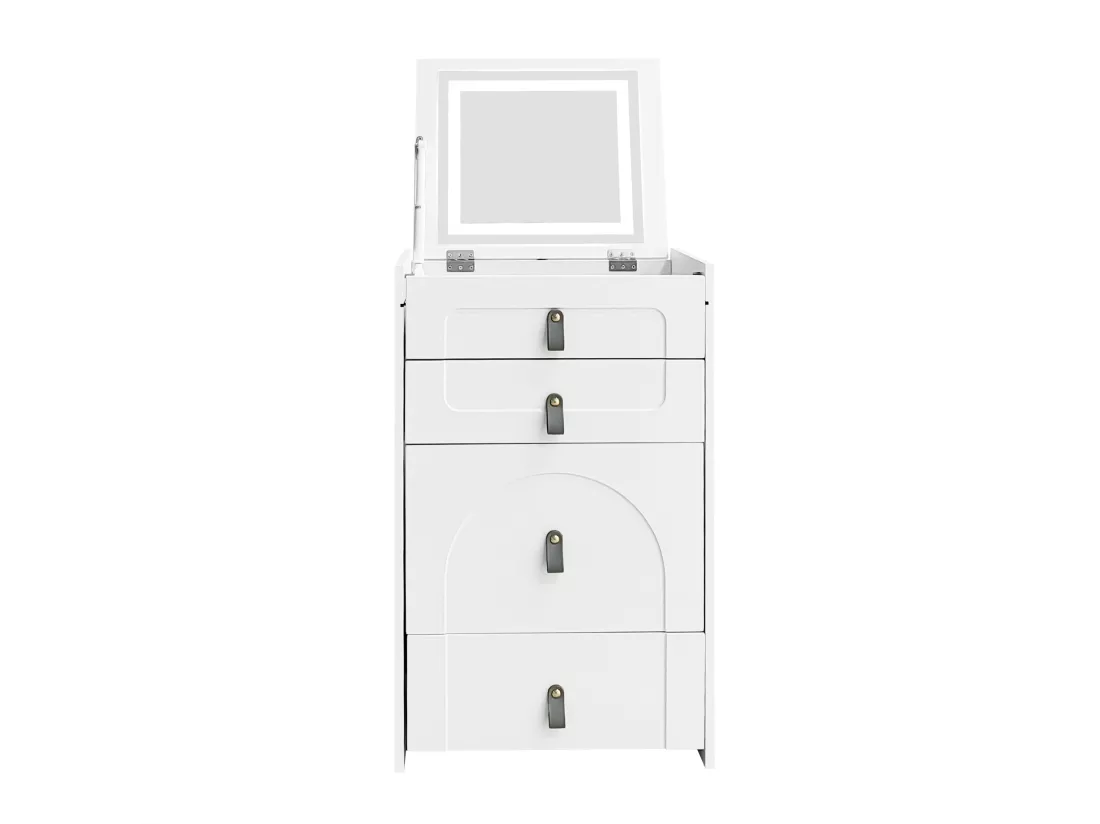 Coiffeuse avec 3 tiroirs, plateau pliable et 1 tabouret - 50 x 40 x 115.6 cm - miroir lumineux LED intégré - Bois MDF - Blanc