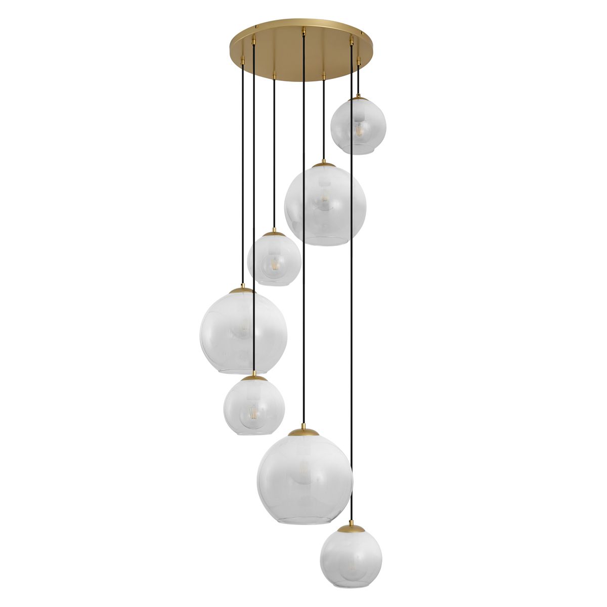 Hotel Chique hanglamp messing met wit glas rond 7-lichts - Misty