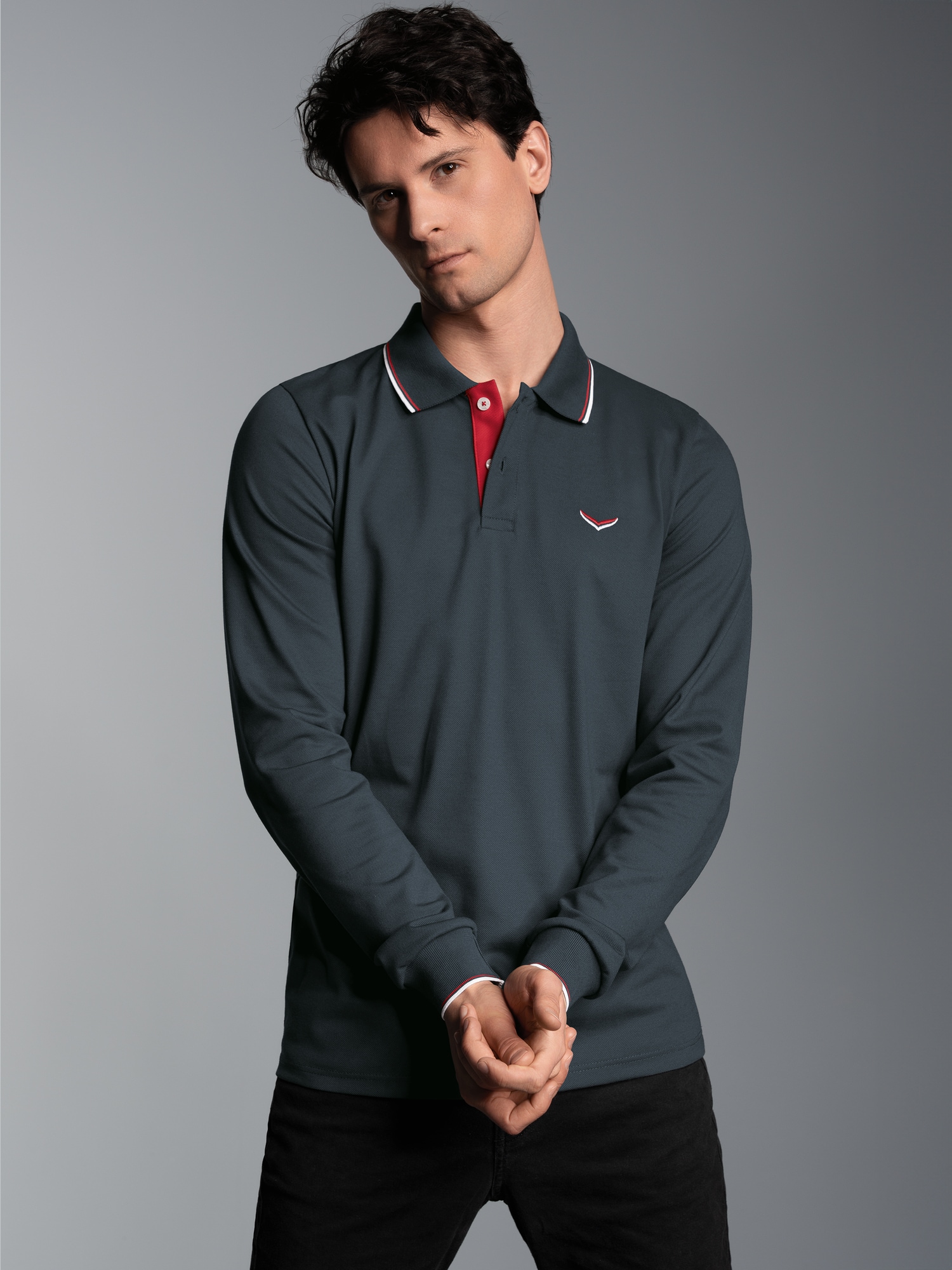 Modisches Poloshirt mit langen Armen Anthrazit