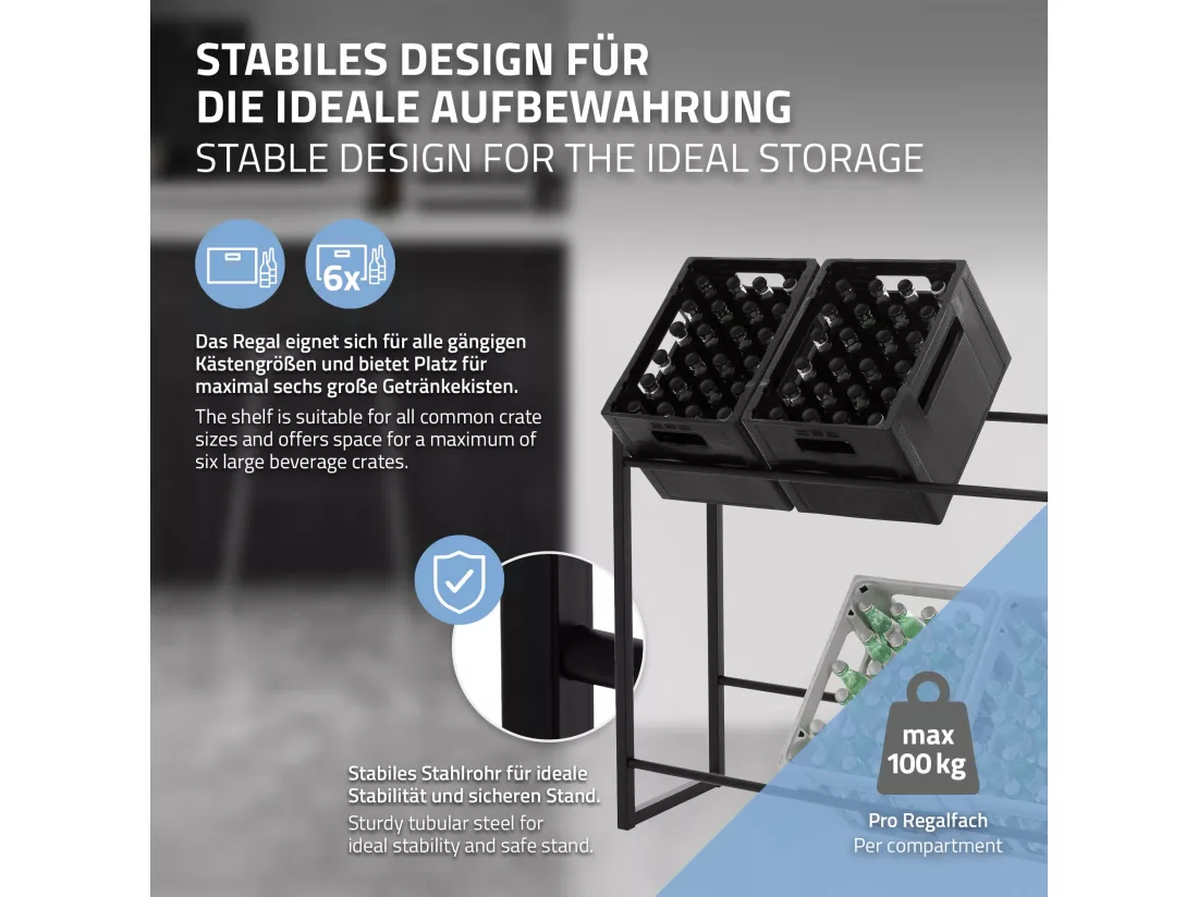 Étagère de rangement pour 6 caisses de boissons 104 x 32 x 82,5 cm acier anthracite