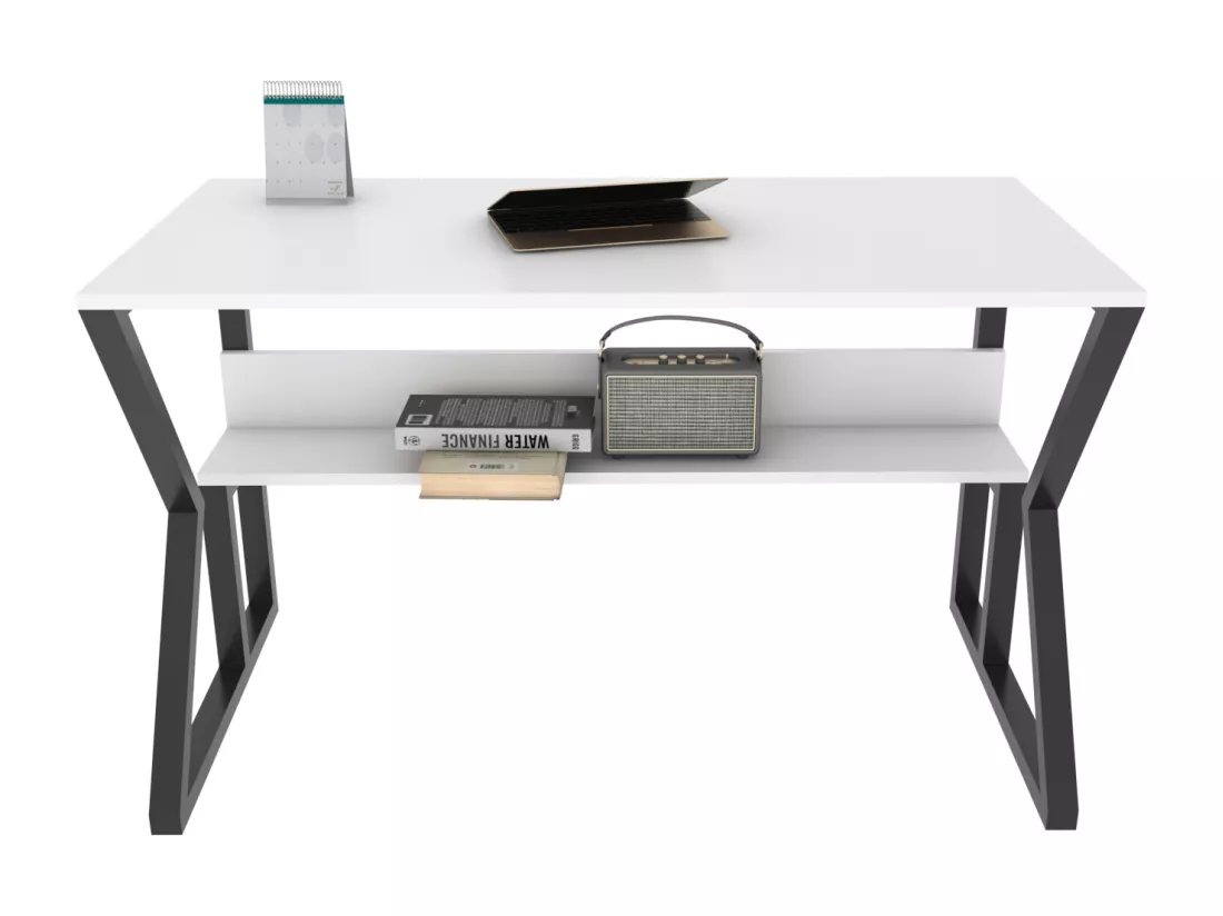 Bureau avec le cadre en métal et étagère secrète (Noir et blanc)