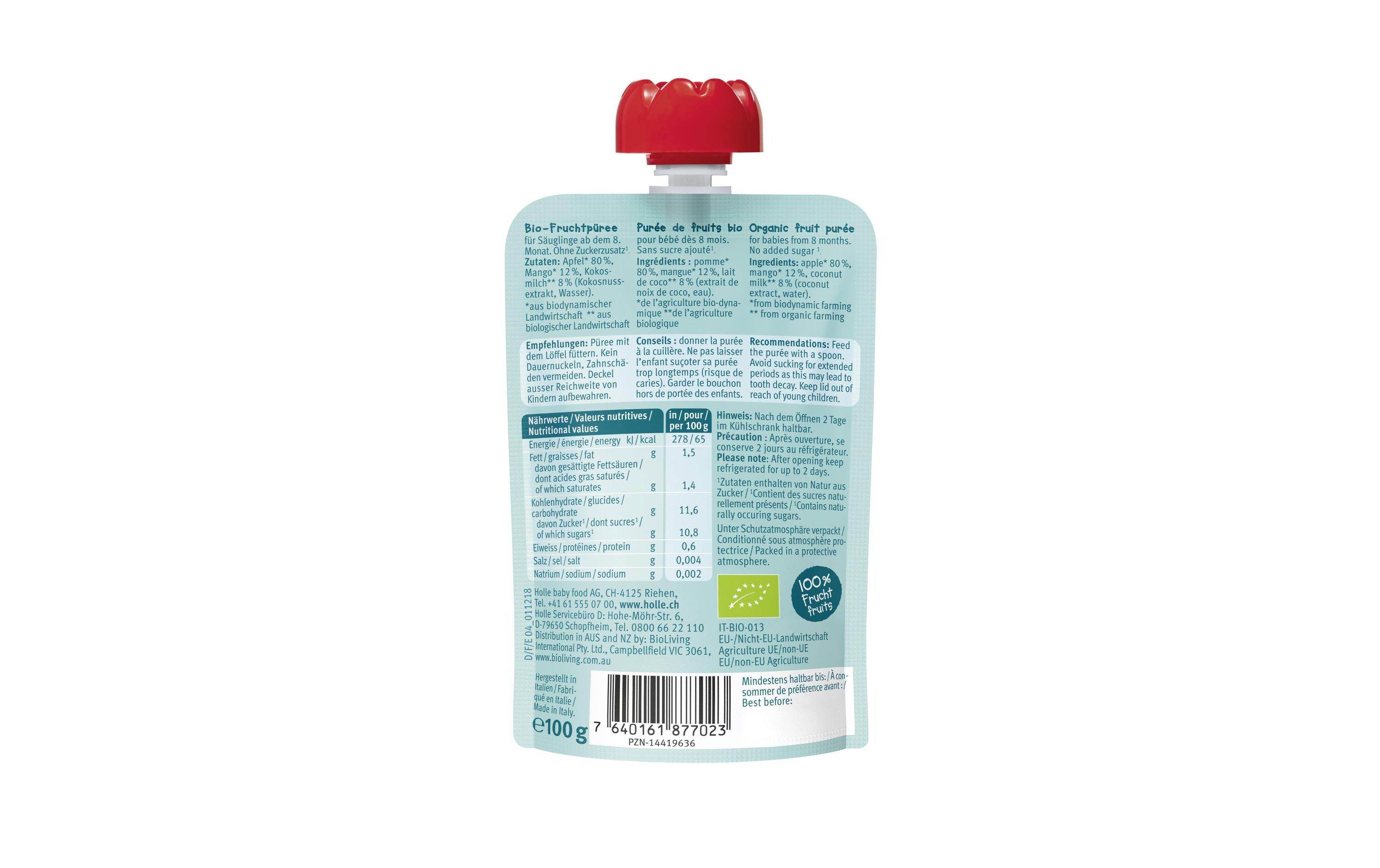 Quetschbeutel Croco Coco 100gQuetschbeutel Croco Coco, Apfel und Mango mit Kokosnuss