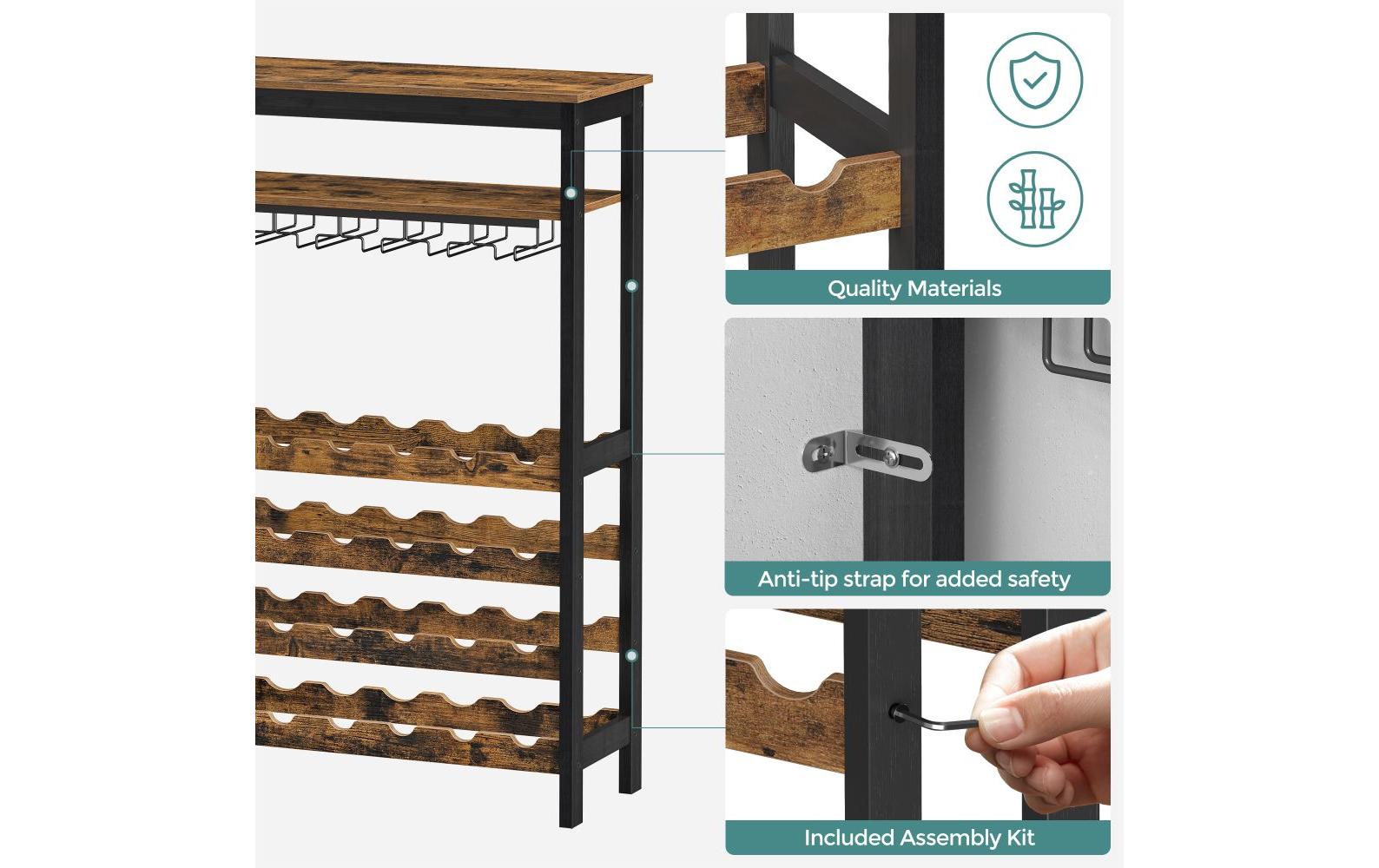 Weinregal für 24 Flaschen, aus BambusholzWeinregal im Industrie-Design mit Glashalter