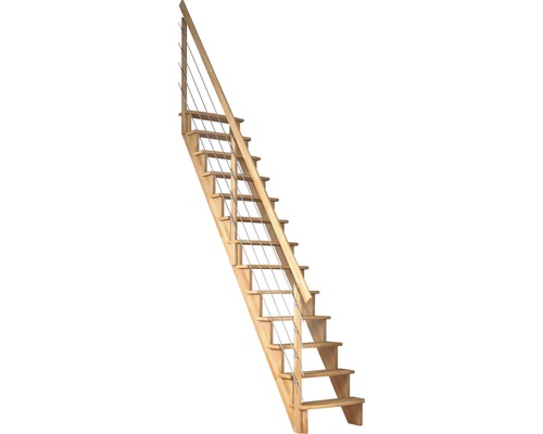 Pertura Filia massief beukenhouten trap zonder stootborden, onbehandeld, recht, 65 cm, 12 treden / 13 stootborden, leuning