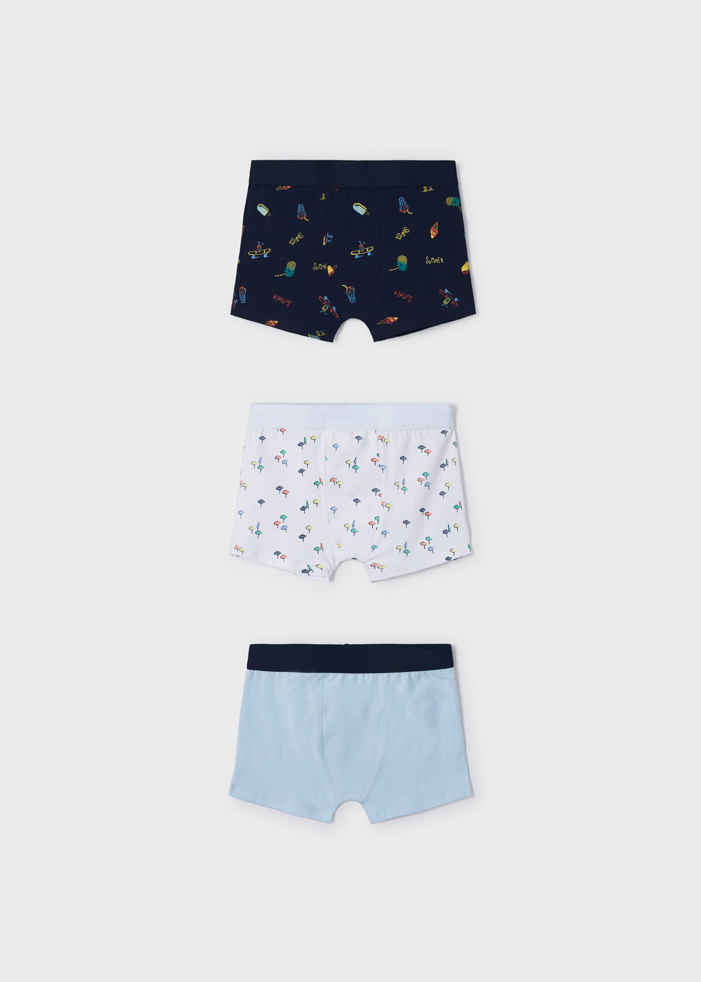 Pacote com 3 cuecas boxer estampadas de algodão para meninos