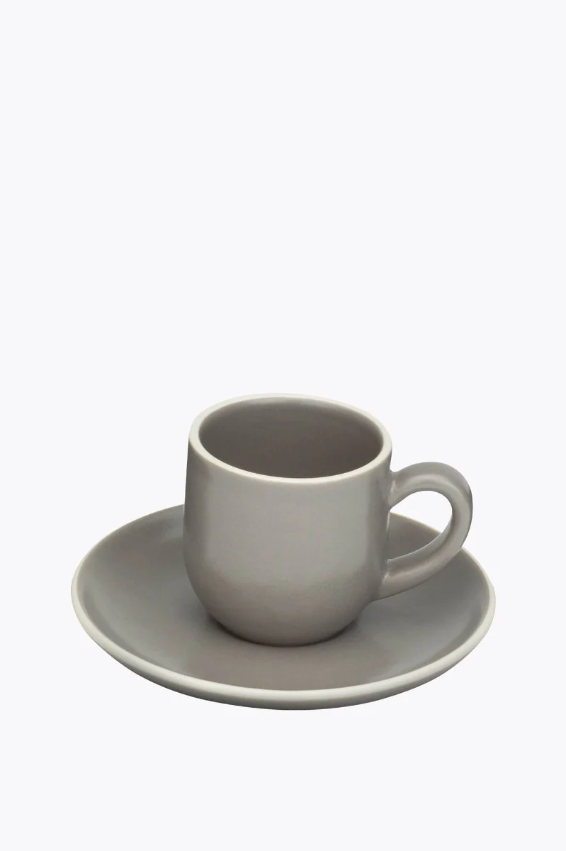 Molde Mandala Satin Matte Espressotasse Grau mit Weißem Rand mit Untertasse