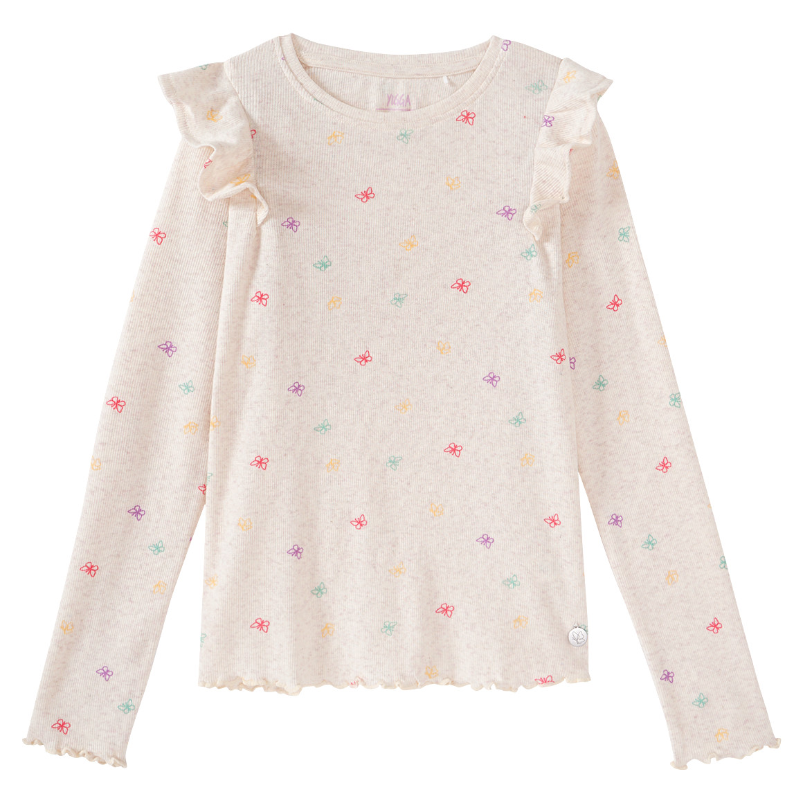 Yigga Mädchen Langarmshirt mit Rippstruktur hellbeige