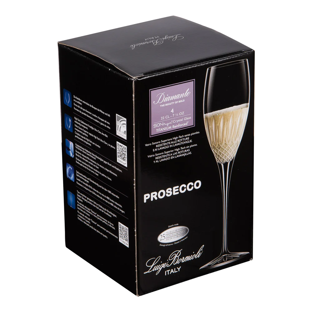 Boîte de 4 flûtes Diamante 22 cl Bormioli Luigi