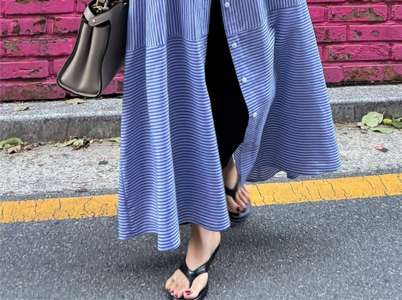 Felixia - Gestreepte maxi-jurk met elleboogmouwen