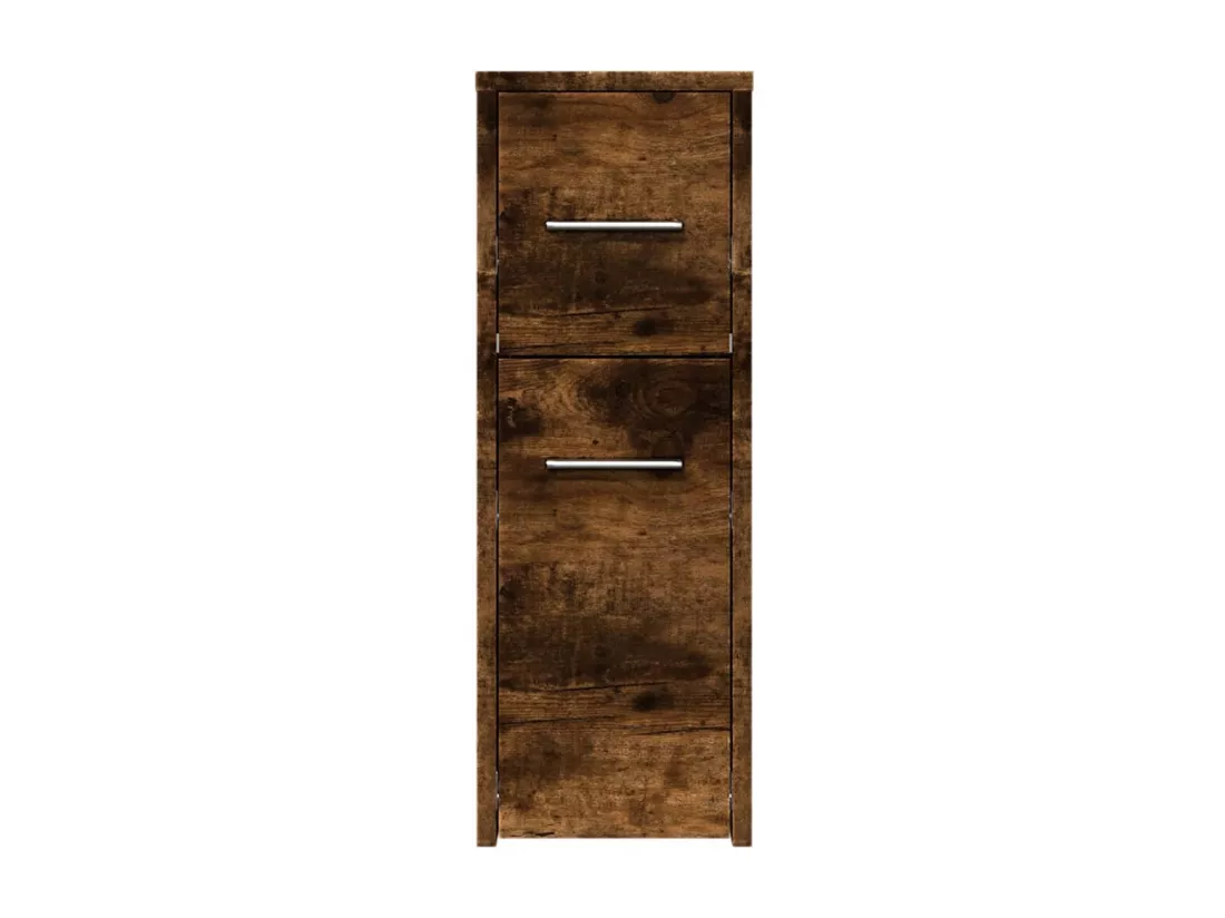 Armoire de salle de bain étroite avec roulettes chêne fumé