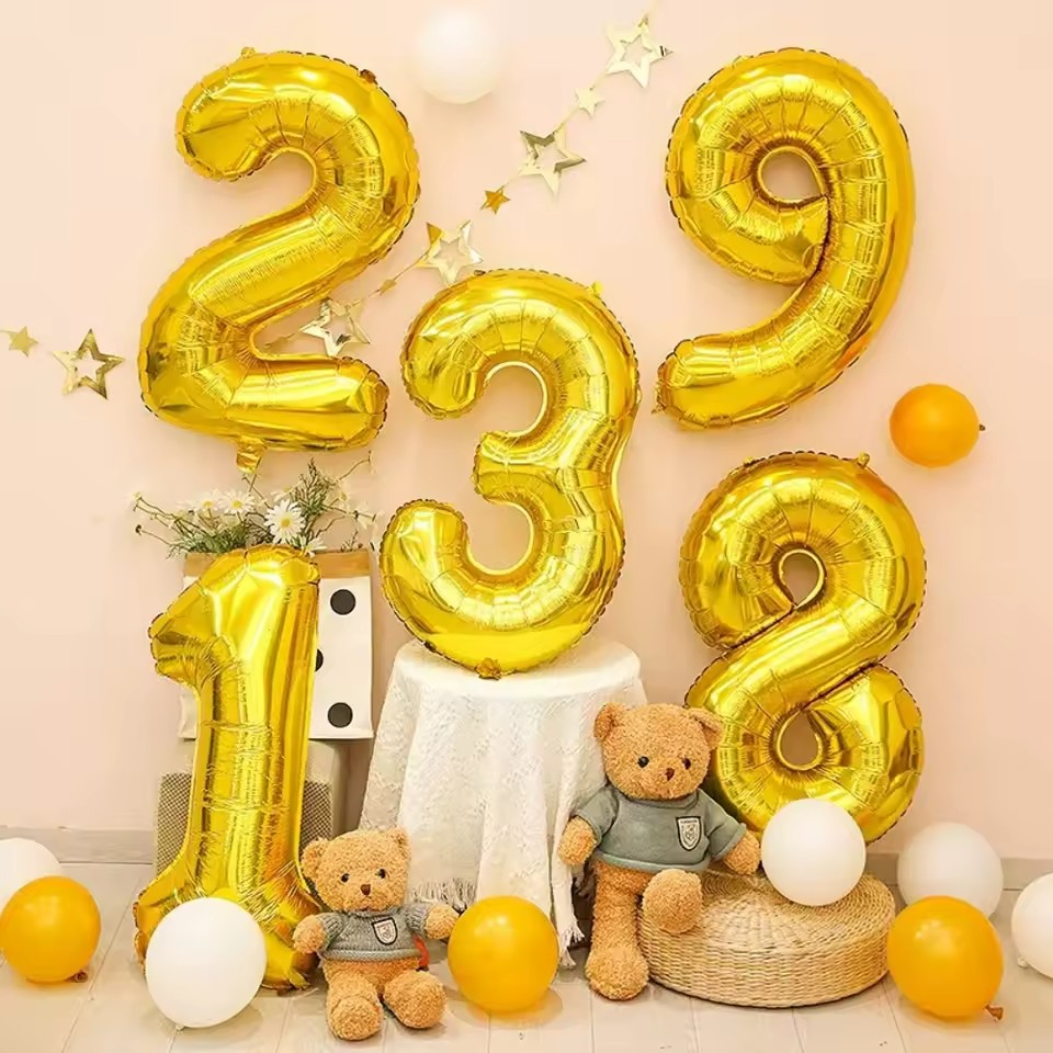 (45cm) Zahlen Ballon Geburtstags Party Luftballon Folienballon - Zahl 6 / Gold