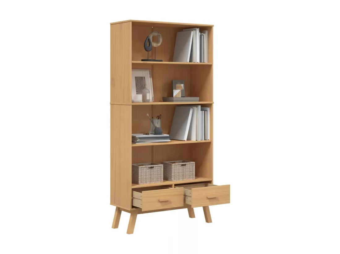 Bibliothèque à 4 niveaux OLDEN marron bois de pin massif