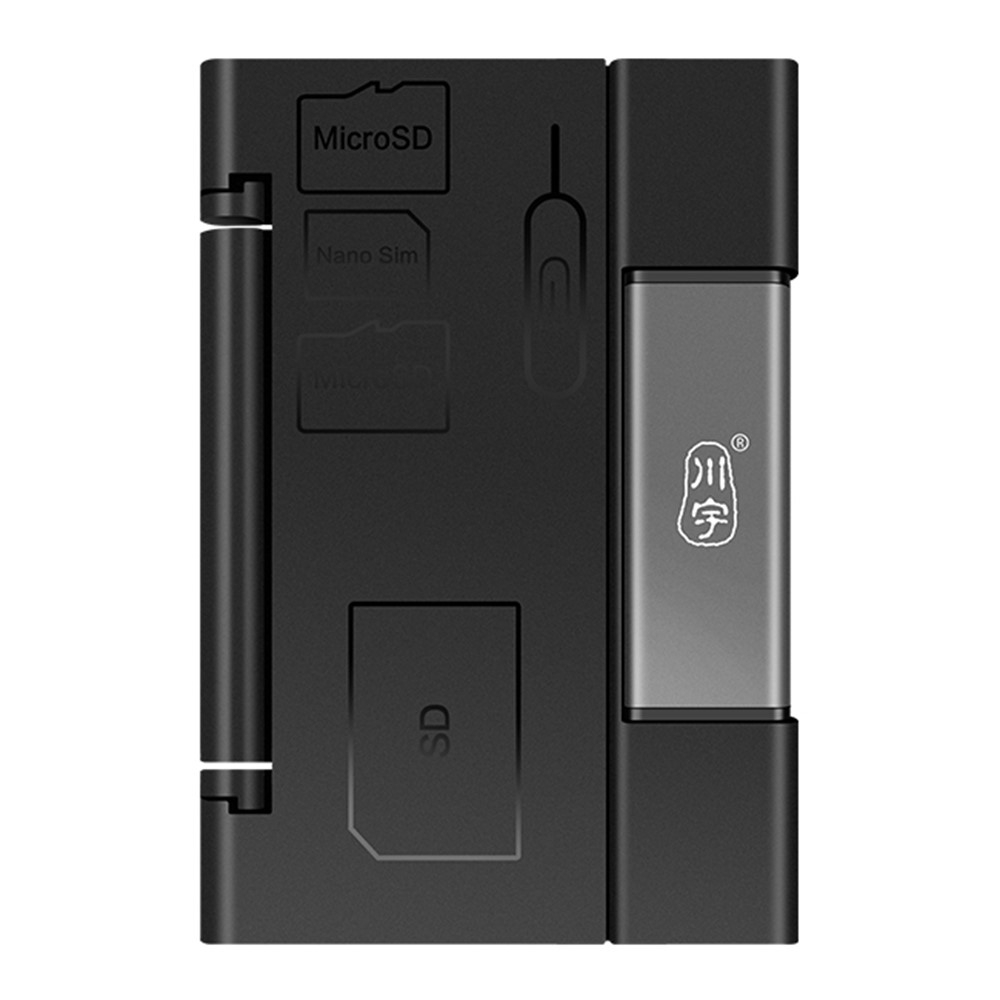 2in1 USB C / USB 3.0 Alu Kartenlesegerät Card Reader für SD und Micro SD Speicherkarten   Aufbewahrungsbox - Grau