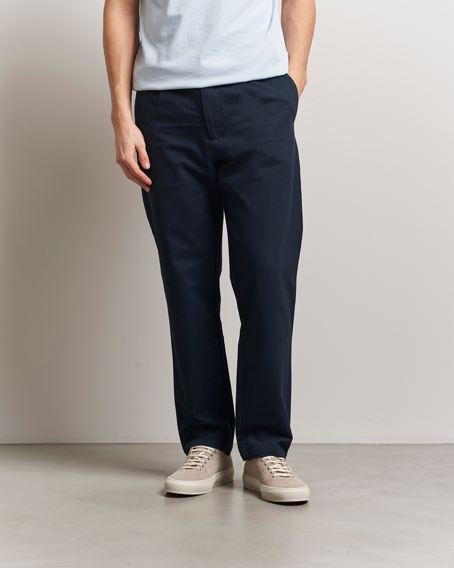 Samsøe Samsøe Bertil Cotton/Linen Drawstring Trousers Salute Navy