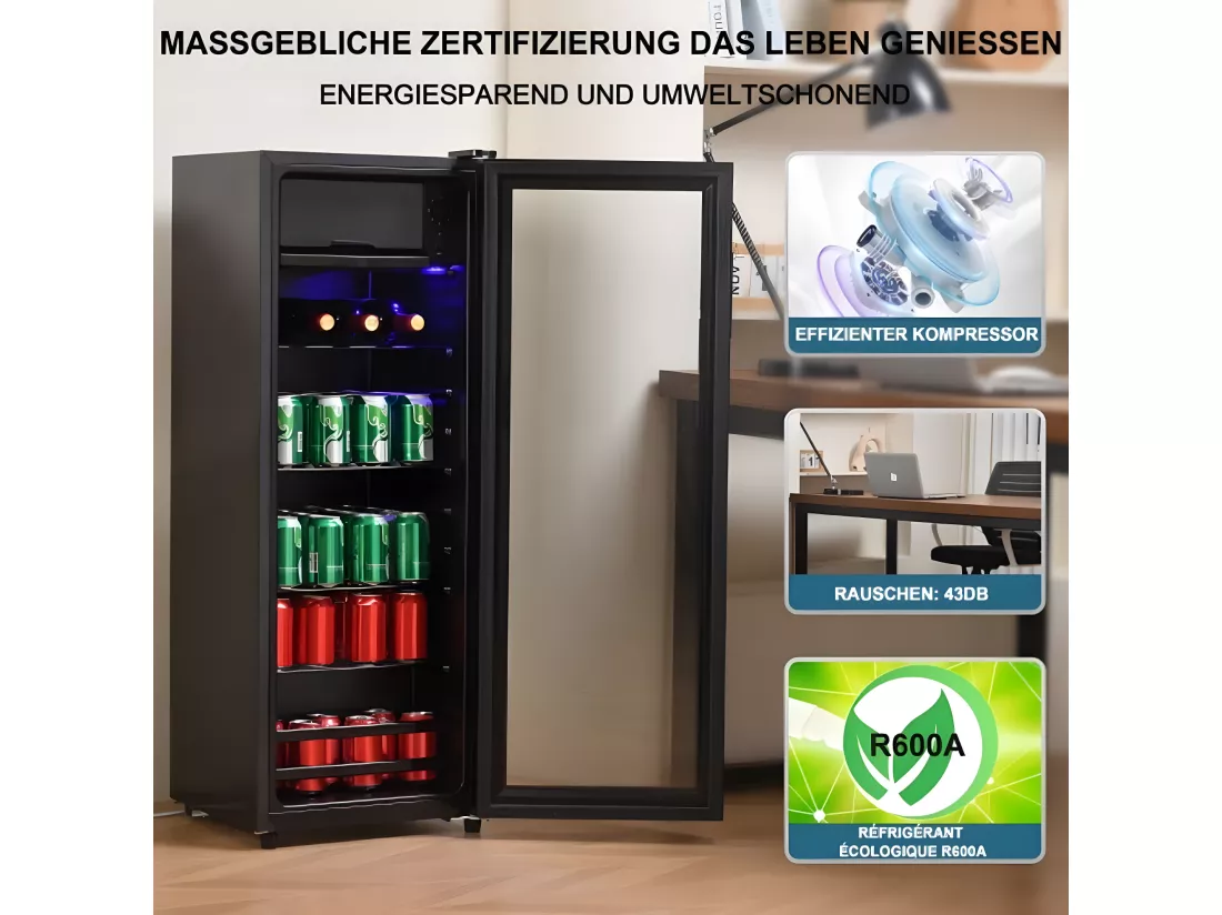 Réfrigérateur 128L Mini-Kühlschrank, 8L-Gefrierschrank + 120L-Kühlschrank