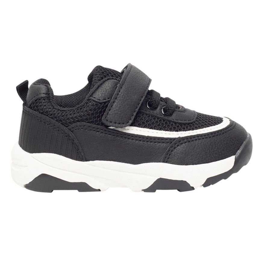Baskets de sport empiècement en mesh et simili cuir pour garçon - Noir