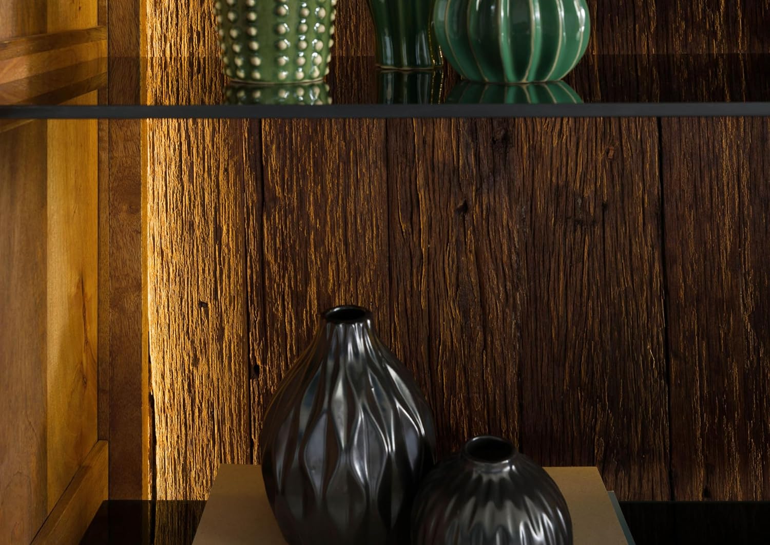 MASSIVMOEBEL24.DE | Railway Lux Standregal aus Massivholz mit Beleuchtung #165 | Mangoholz/Altholz - Natur lackiert | 100x45x175 cm | 5 Fächer, 1 Tür, 2 Schubladen | Standregal klein