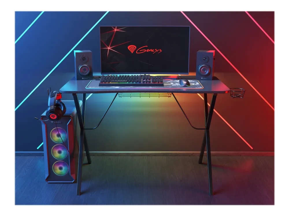 Genesis Holm 200 RGB - Skrivebord - rektangulær med konturerede hjørner - sort