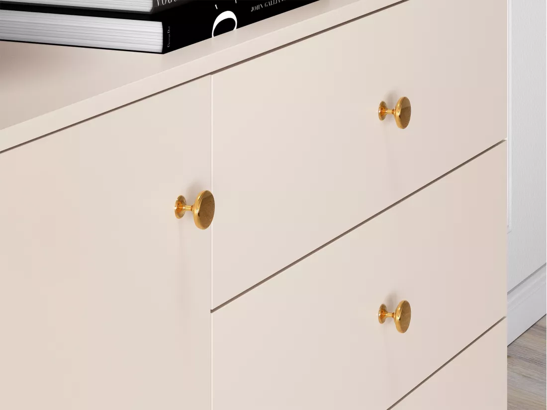 Buffet - 120 cm - 1 porte avec trois tiroirs - grège avec pieds dorés - SELGIN