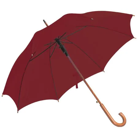 Macma Automatik-Regenschirm mit gebogenem Holzgriff und Holzspitzen, bordeaux