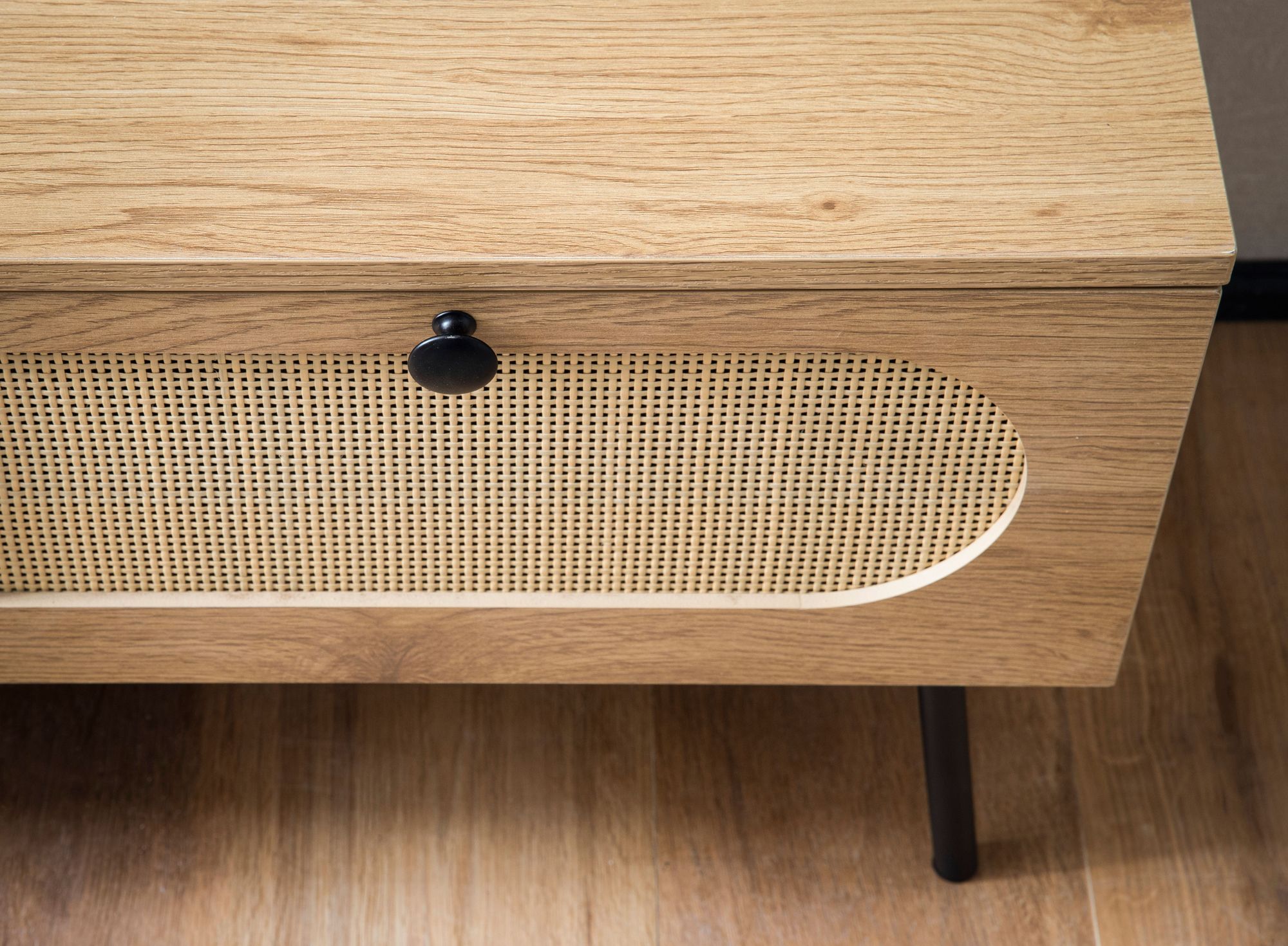 Lowboard FineBuy Fernsehkommode 100 cm TV Schrank Schublade Rattan Stauraum
