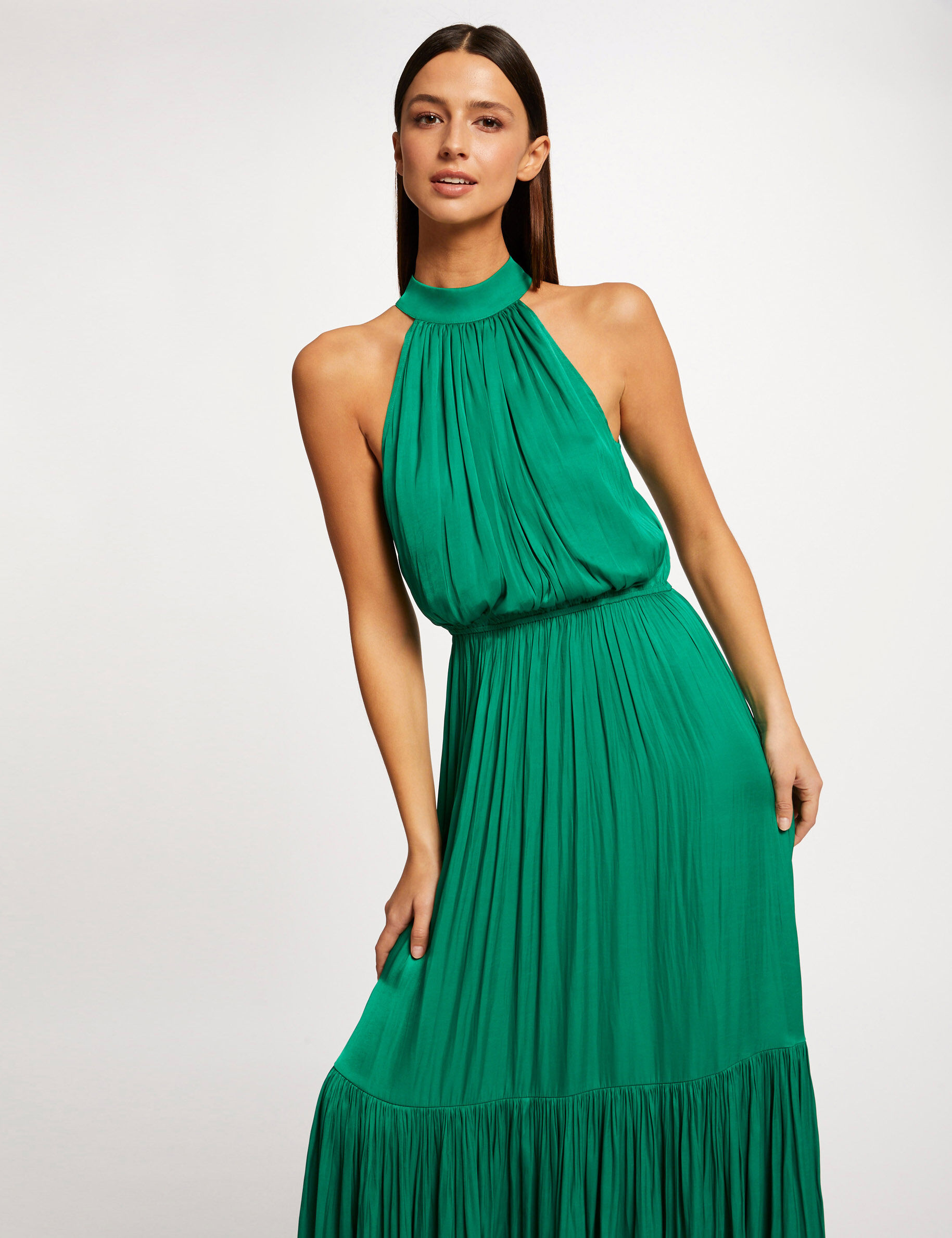 Robe longue évasée fluide vert femme - vert