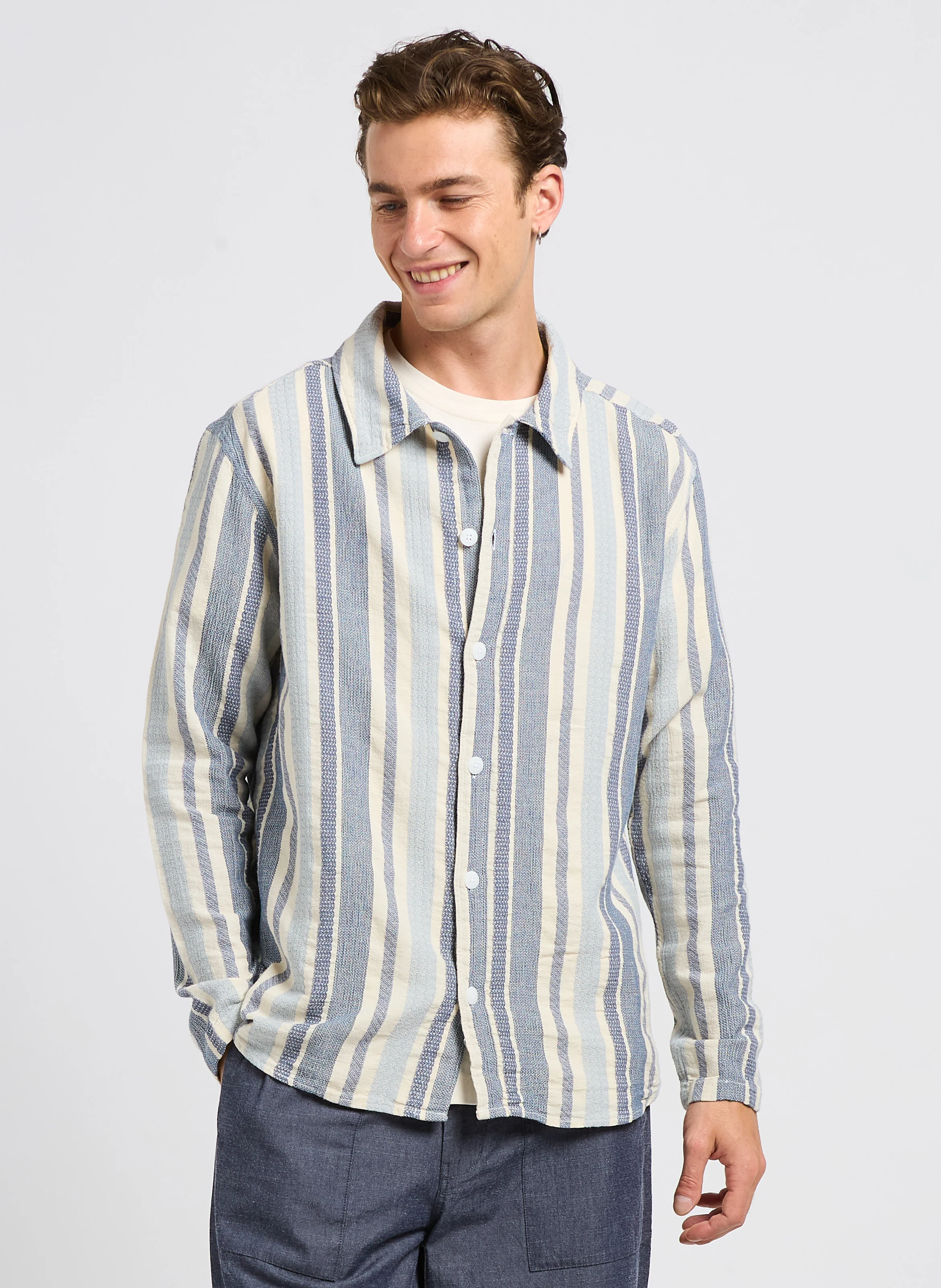 Chemise regular rayée en coton bio | Bleu