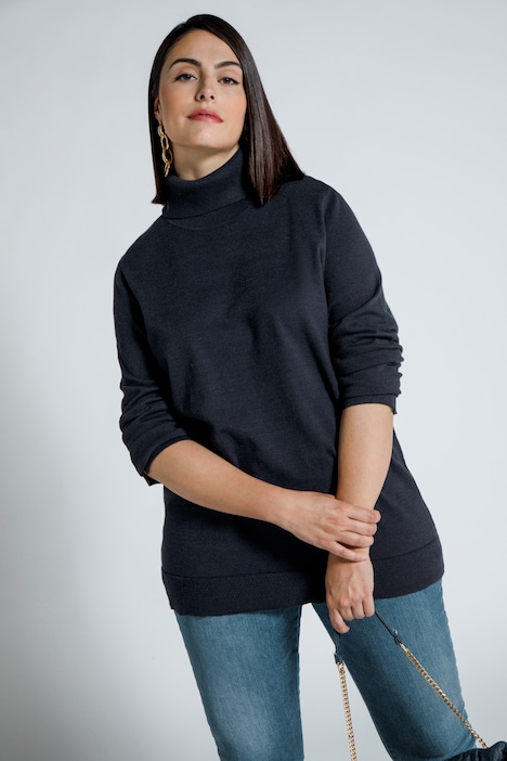 Rollkragenpullover, breite Rippbündchen, Langarm