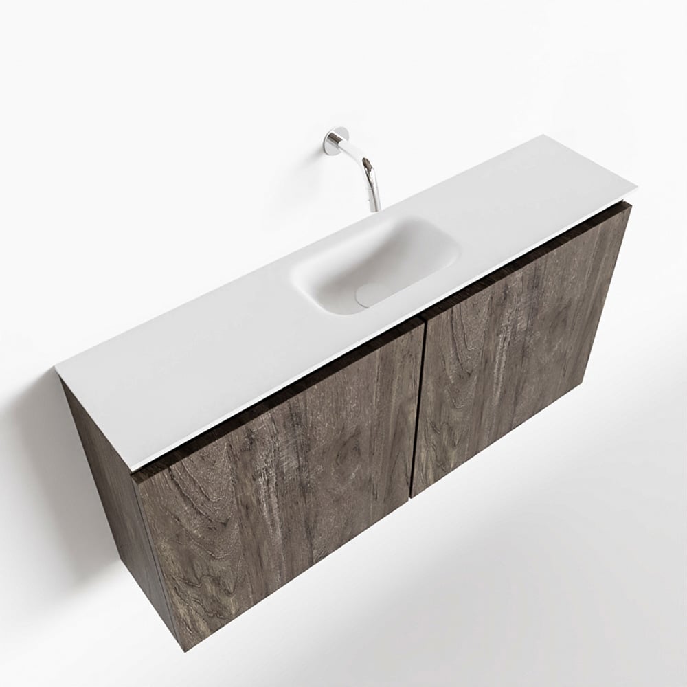Mondiaz Ture 100cm toiletmeubel dark brown met wastafel talc midden geen kraangat