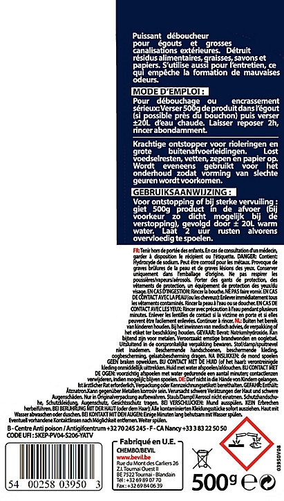 Déboucheur égouts surpuissant Fulgurant 500g